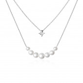 Colier cu perle naturale albe cu lantisor dublu din argint si piatra DiAmanti SK20233N-W-G